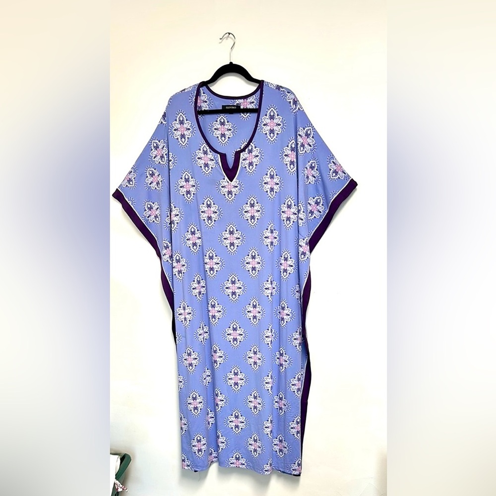 Ellen Tracy Plus Size Loungewear Floral Print Womens Size 1X Purple Maxi Caftan